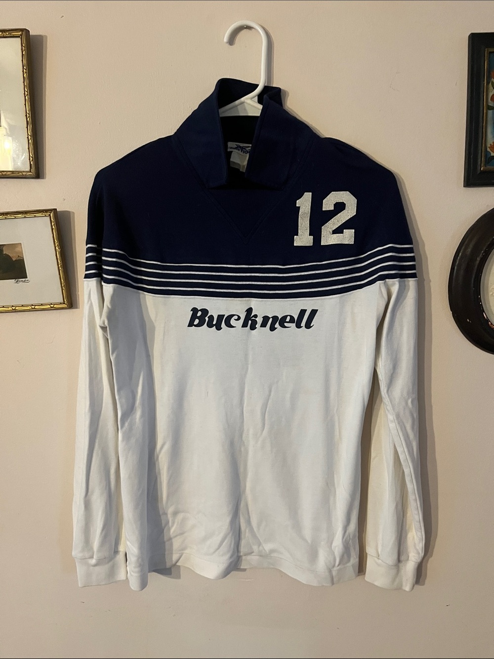 Vintage Navy and White Rugby Sweater - Number 12